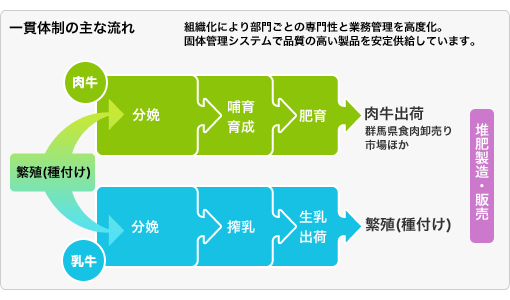 組織化により部門ごとの専門性と業務管理を高度化。固体管理システムで品質の高い製品を安定供給しています。